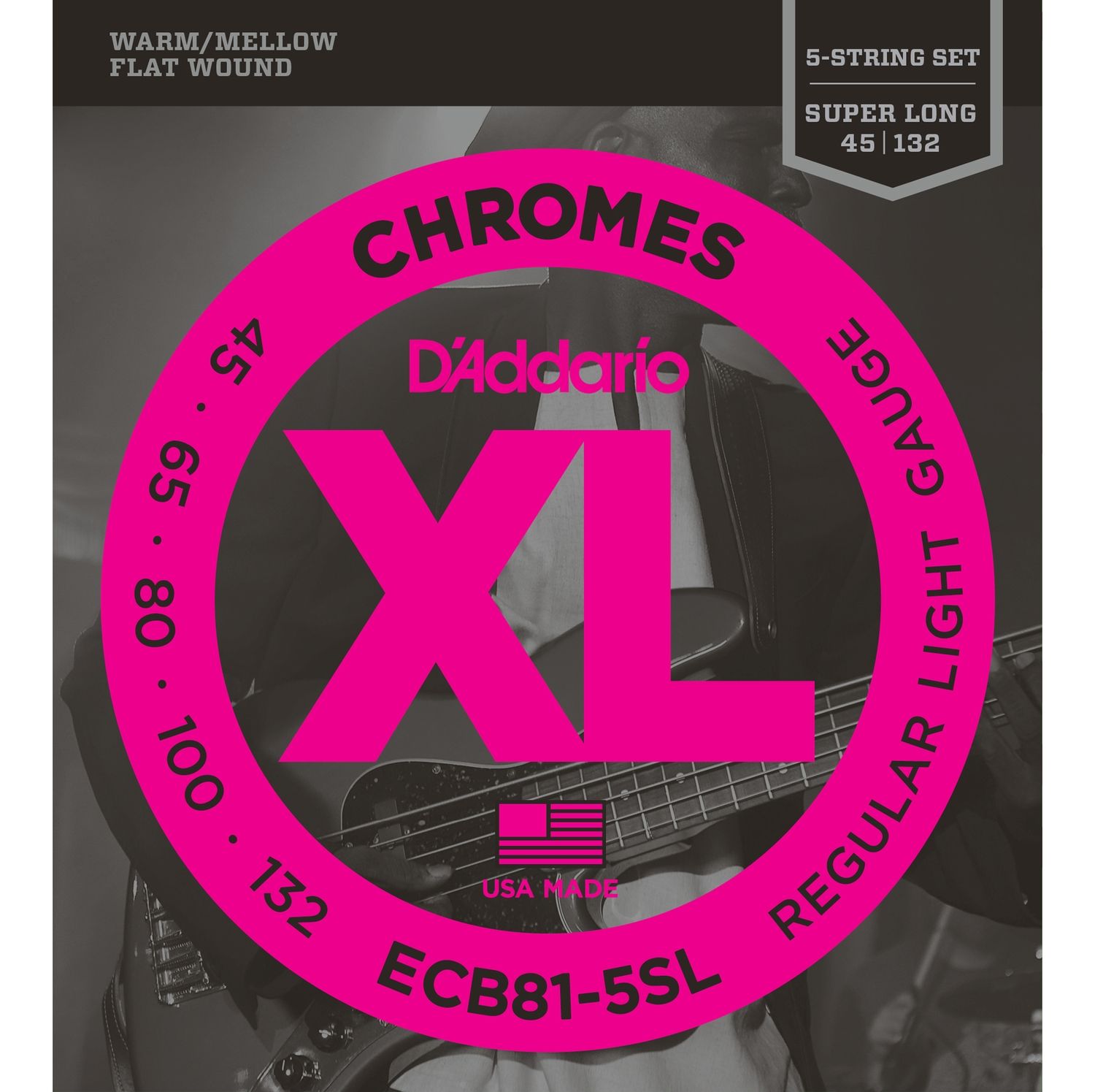 D'ADDARIO ECB81-5SL - струны для БАС-гитары, 5 струн, Soft, хром, плоск.оплётка, 45-132