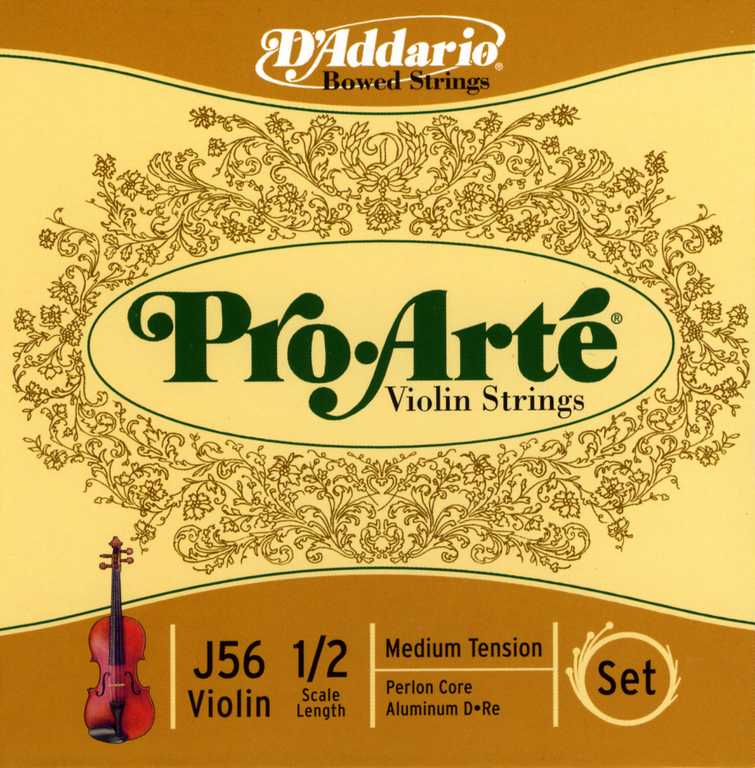 J56-1/2M Pro-Arte Комплект струн для скрипки размером 1/2, среднее натяжение, D'Addario