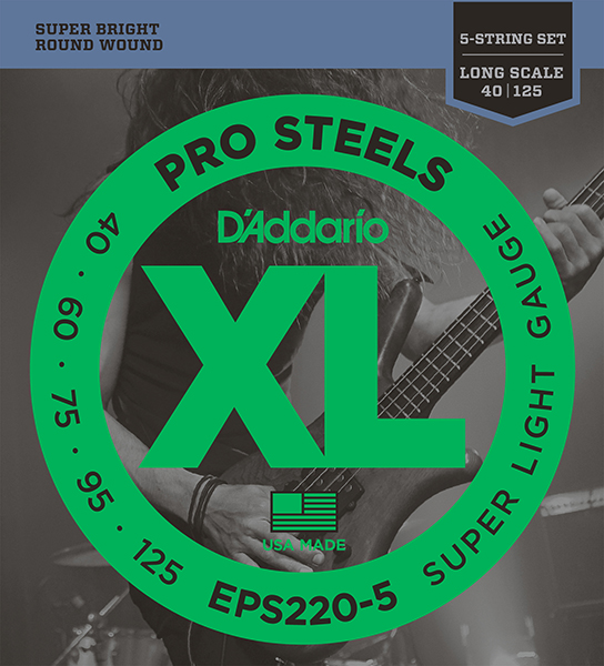 EPS220-5 ProSteels Комплект струн для 5-струнной бас-гитары, Super Light, 40-125, D'Addario