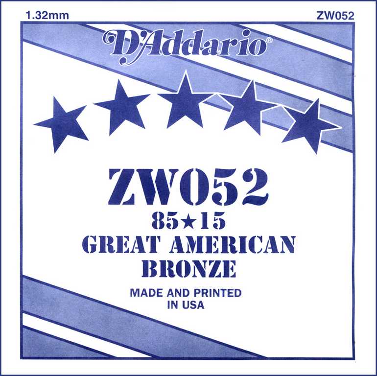 ZW052 Отдельная струна для акустической гитары, бронза 85/15, 052, D'Addario