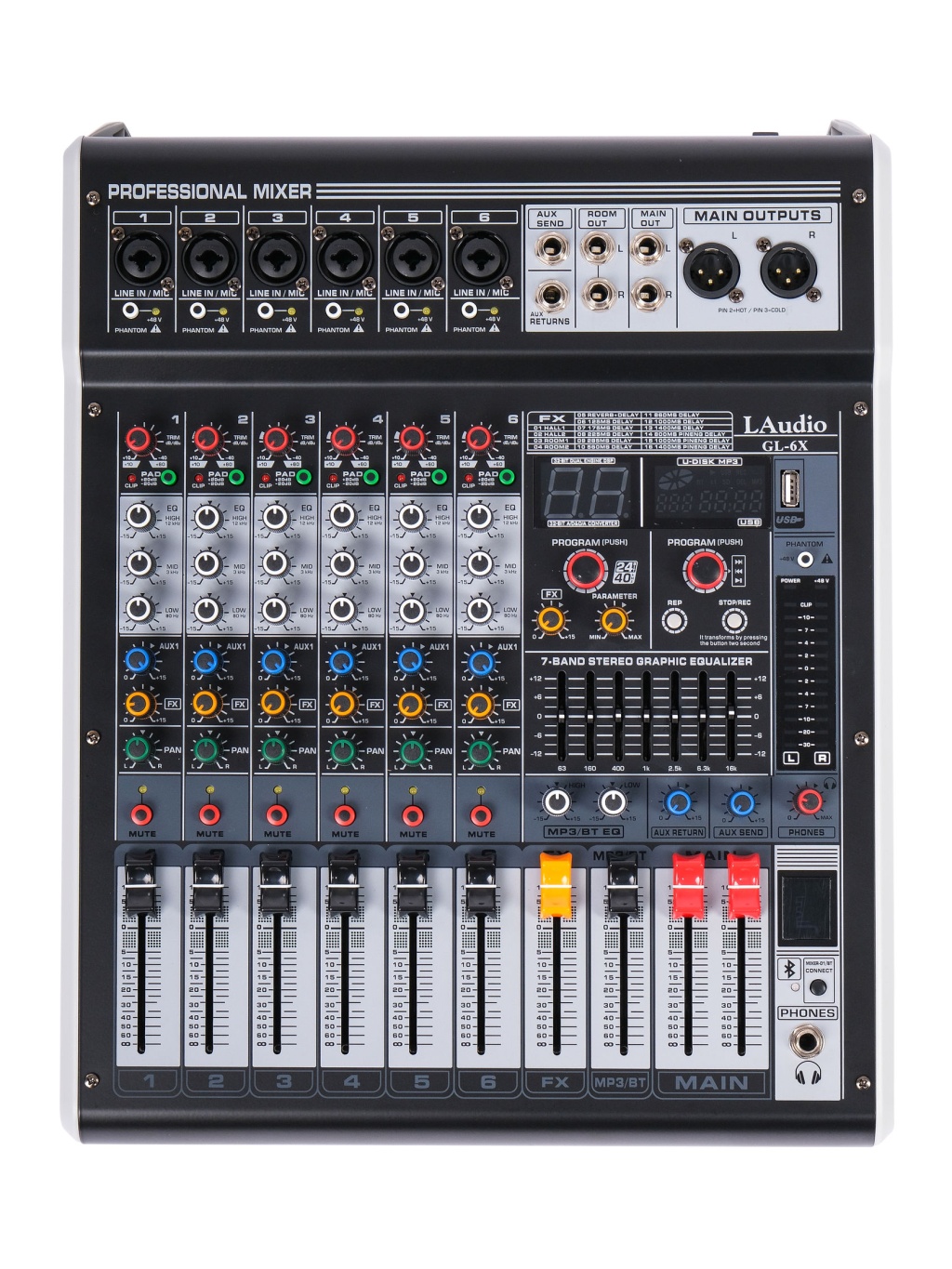 GL-6X Микшерный пульт, 6 каналов, серия PRO, LAudio