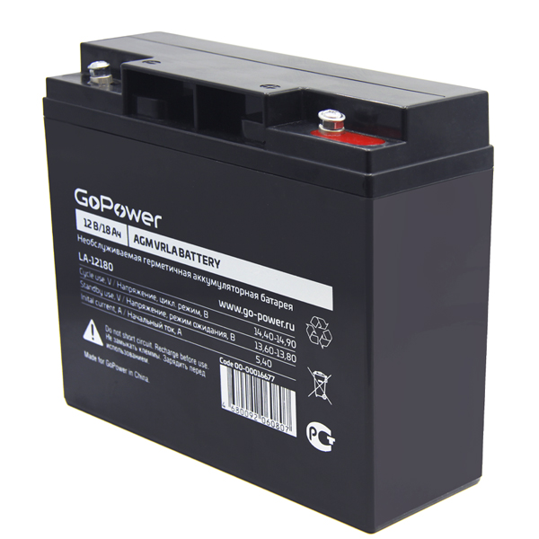 00-00016677 LA-12180 Аккумулятор cвинцово-кислотный 12В, GoPower