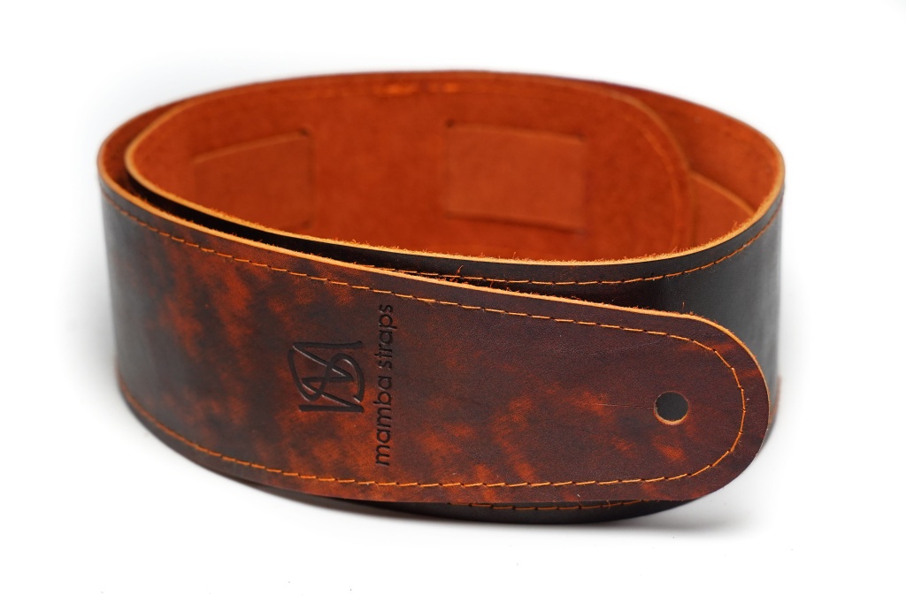 MB6061-129-3 Ремень для гитары, кожаный, рыжий лофт, Mamba straps