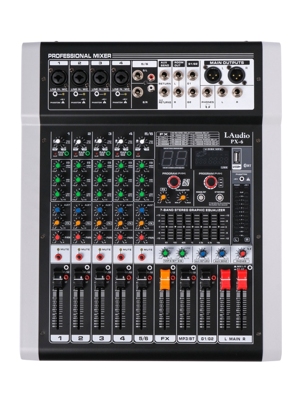 PX-6 Микшерный пульт, 6 каналов, серия PRO, LAudio