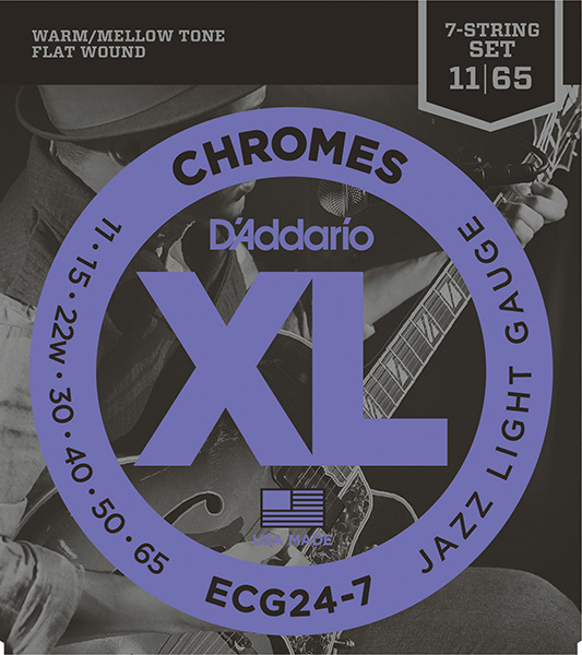 ECG24-7 Chromes Flat Wound Комплект струн для 7-струнной электрогитары, Jazz Light, 11-65, D'Addario