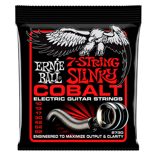 P02730 Cobalt Slinky Комплект струн для 7-струнной электрогитары, кобальт, 10-62, Ernie Ball