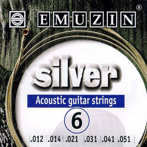 6А204 Silver Комплект струн для акустической гитары, посеребренные, 12-51, Эмузин