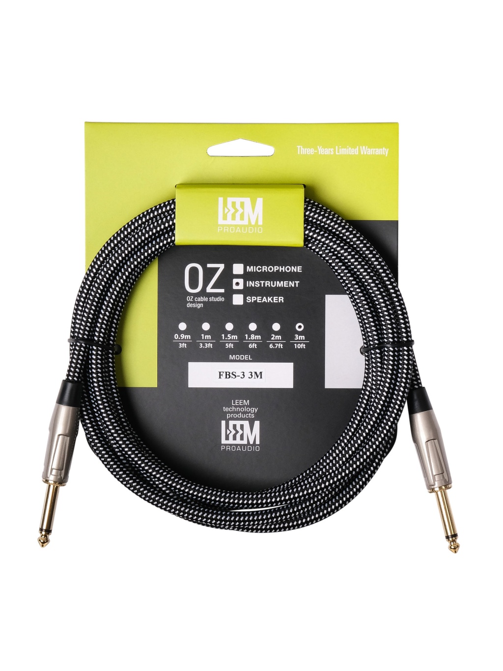 FBS-3(BK/WH) Кабель инструментальный, черный/белый, 3м, Leem