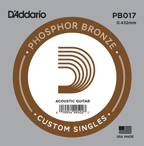 PB017 Phosphor Bronze Отдельная струна для акустической гитары, фосфорная бронза, .017, D'Addario