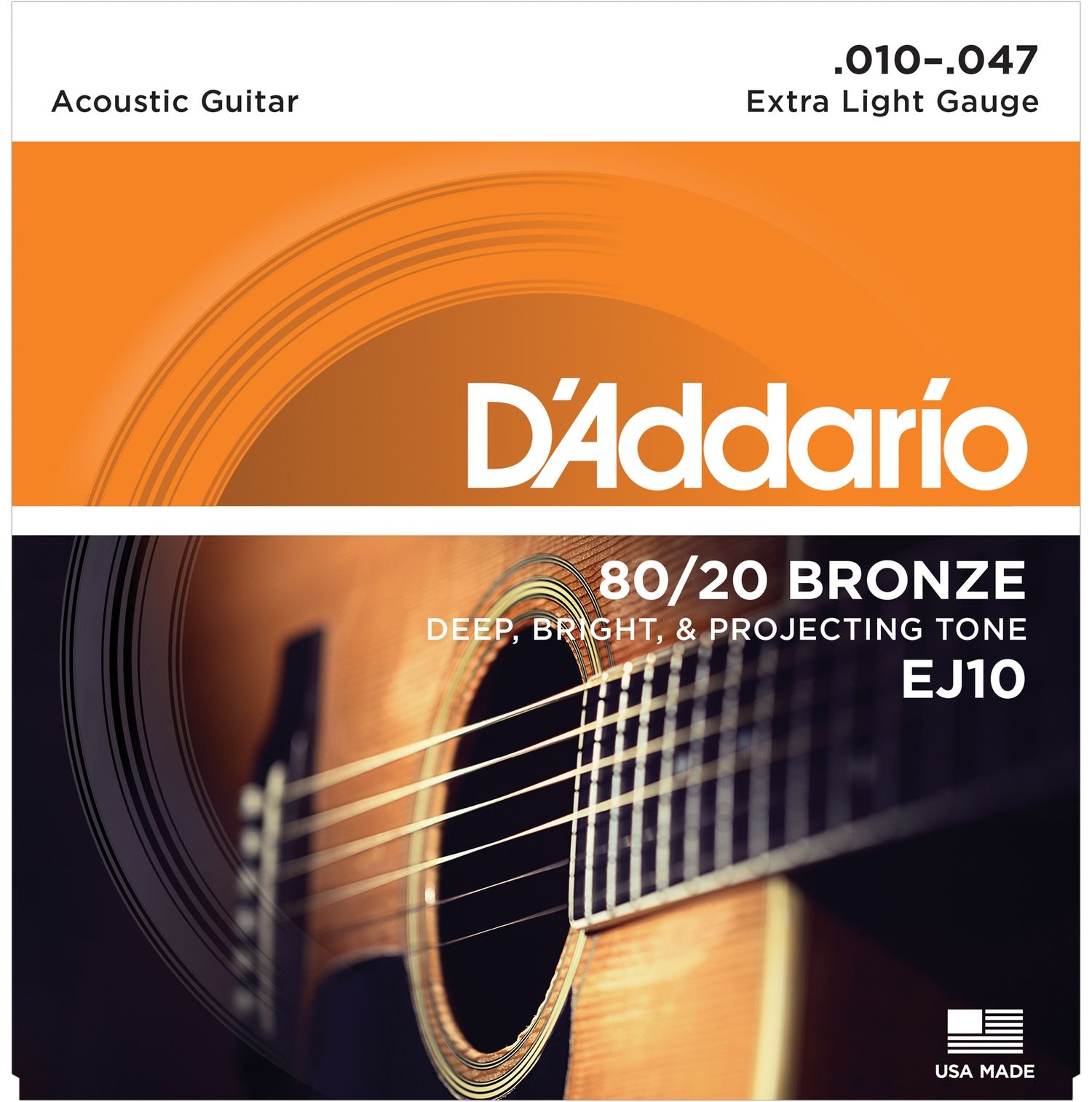 D'ADDARIO EJ10 - струны для акустической гитары, бронза 80/20, Extra Light 10-47