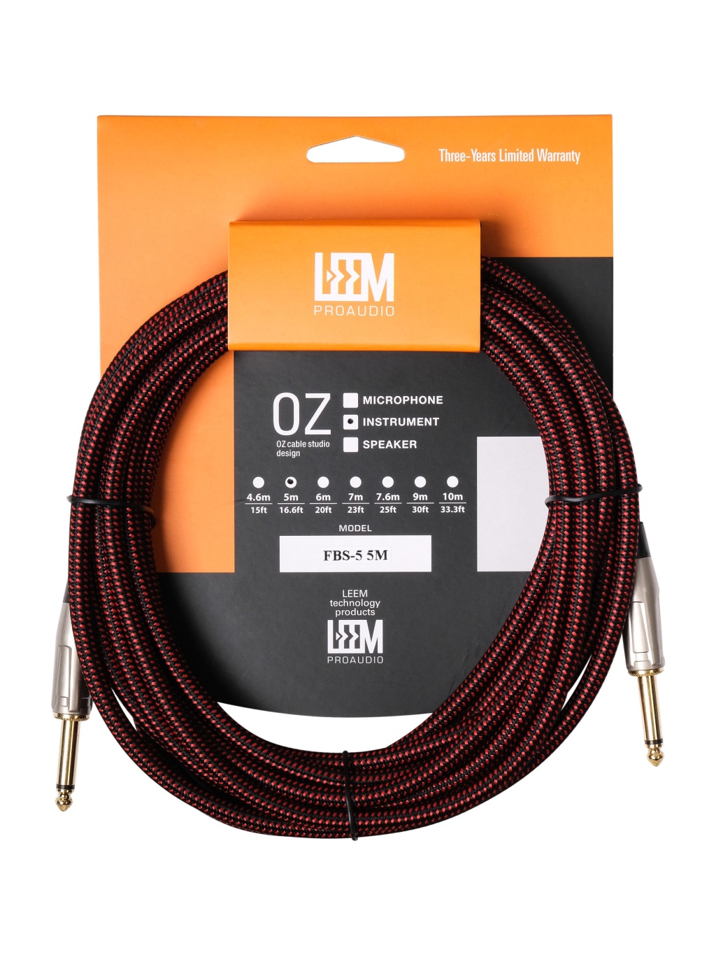 FBS-5(BK/RD) Кабель инструментальный, черный/красный, 5м, Leem