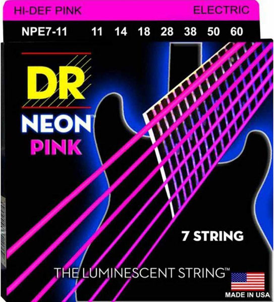 NPE7-11 Neon Pink Комплект струн для 7-струнной электрогитары, никелированные,с покрытием, 11-60, DR