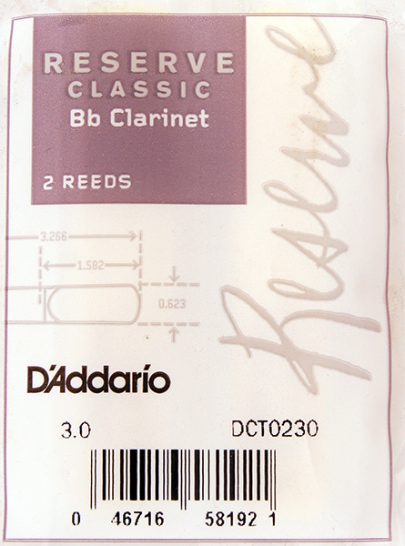 DCT0230 Reserve Classic Трости для кларнета Bb, размер 3.0, 2шт., Rico