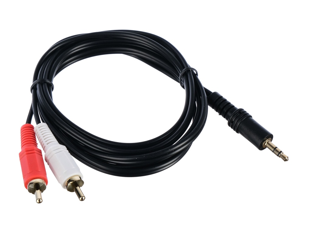 00-00027488 Кабель AUX 3.5мм-2xRCA 1.5м ПВХ черный в пакете, GoPower