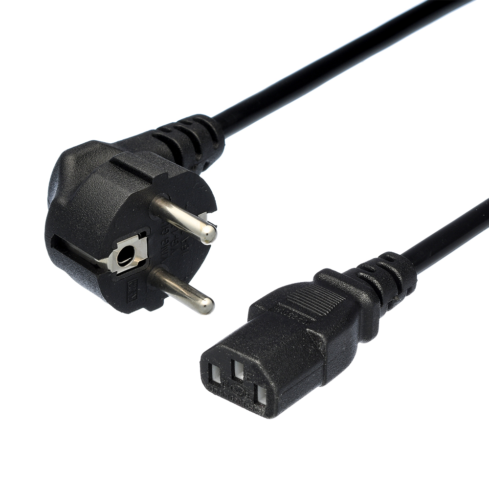 00-00027328 Кабель питания евровилка CEE 7/7-C13 (f) 3.0м, ПВХ 0.75мм, черный, GoPower