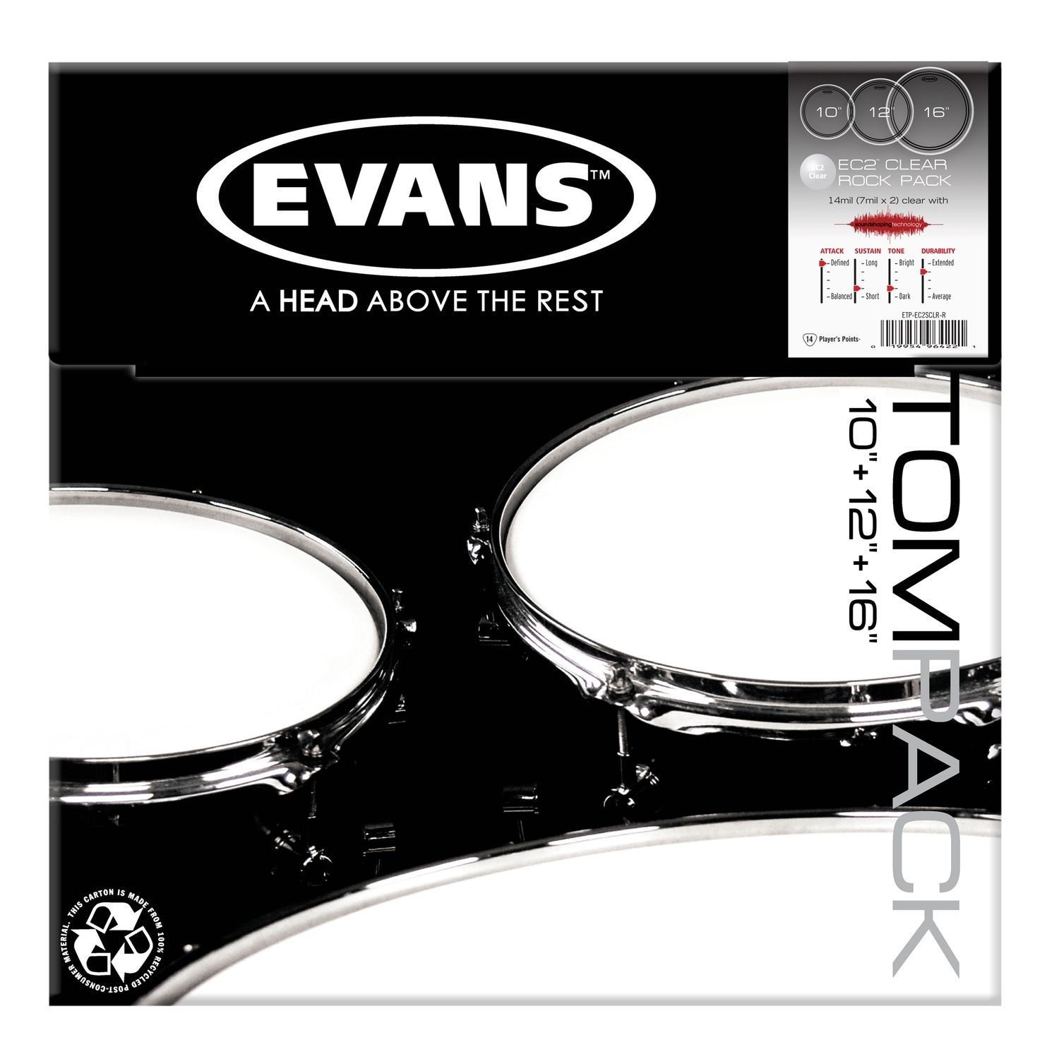 EVANS ETP-EC2S CLR-R - комплект пластиков 10'12'16' Edge control Clear