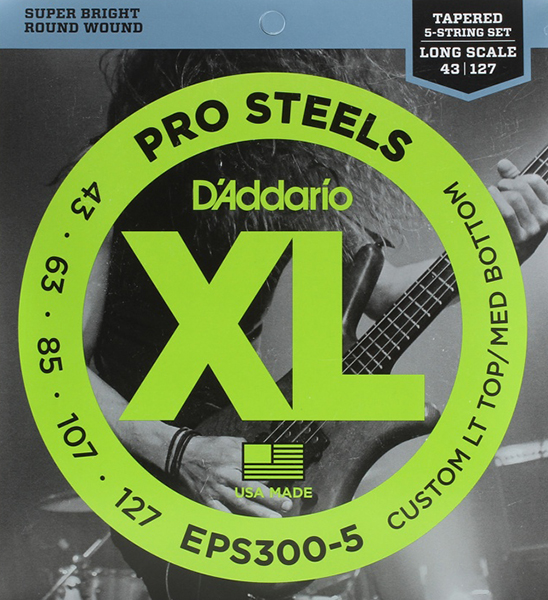 EPS300-5 ProSteels Комплект струн для 5-струнной бас-гитары, Lt top/Med bottom, 43-127, D'Addario