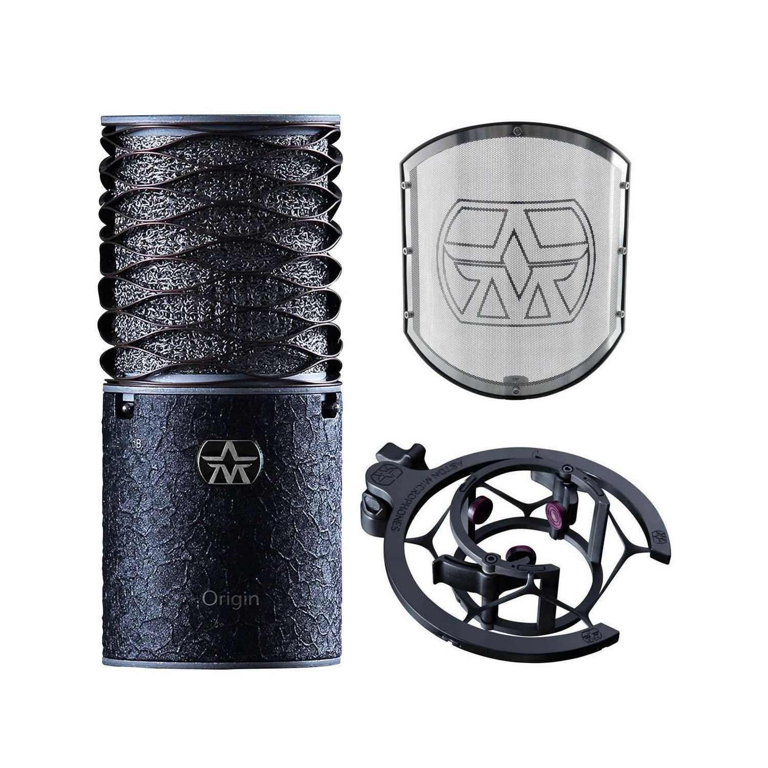 ASTON MICROPHONES ORIGIN BLACK BUNDLE - студийный конденсаторный микрофон, фильтр Aston Swiftshield