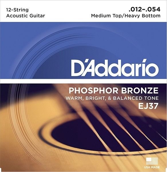 D'ADDARIO EJ37 - струны для 12-ти струнной акустической гитары с обмоткой из фосфорной бронзы