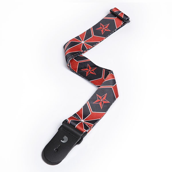 50H13 Sublimation Printed Гитарный ремень, полиэстер, рисунок «Черно-красные звезды», Planet Waves
