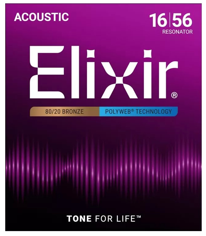 11125 POLYWEB Комплект струн для акустической гитары, Resonator, бронза 80/20, 16-56, Elixir