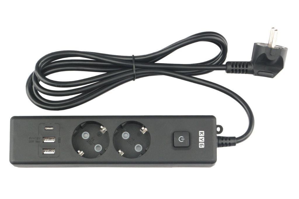 PC-5B-2M PowerCube Удлинитель, 2 розетки, 3 USB-порта, Электрическая мануфактура