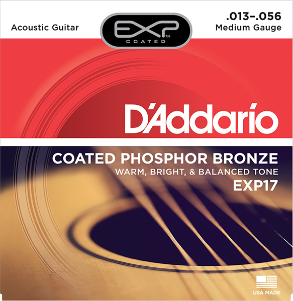 EXP17 Coated Phosphor Bronze Комплект струн для акустической гитары, Medium, 13-56, D'Addario