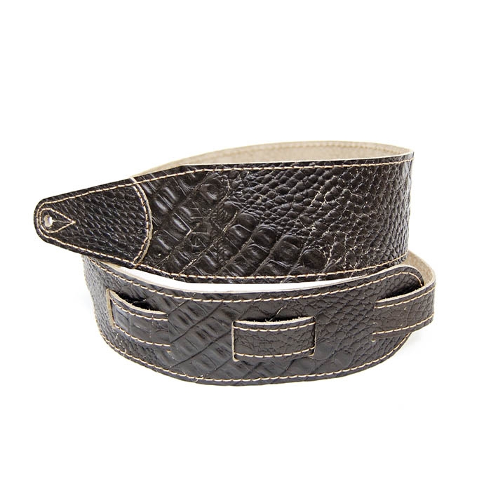 FL660337L11 Leather 11 Ремень для гитары, кожаный, черный кофе, тиснение рептилия, Fidel