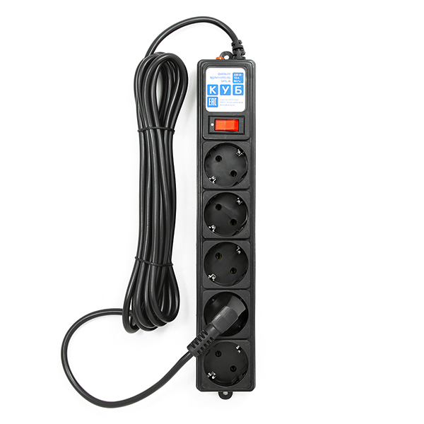 SPG-B-15-BLACK PowerCube Фильтр-удлинитель 5м 10А/2,2кВт, Электрическая мануфактура