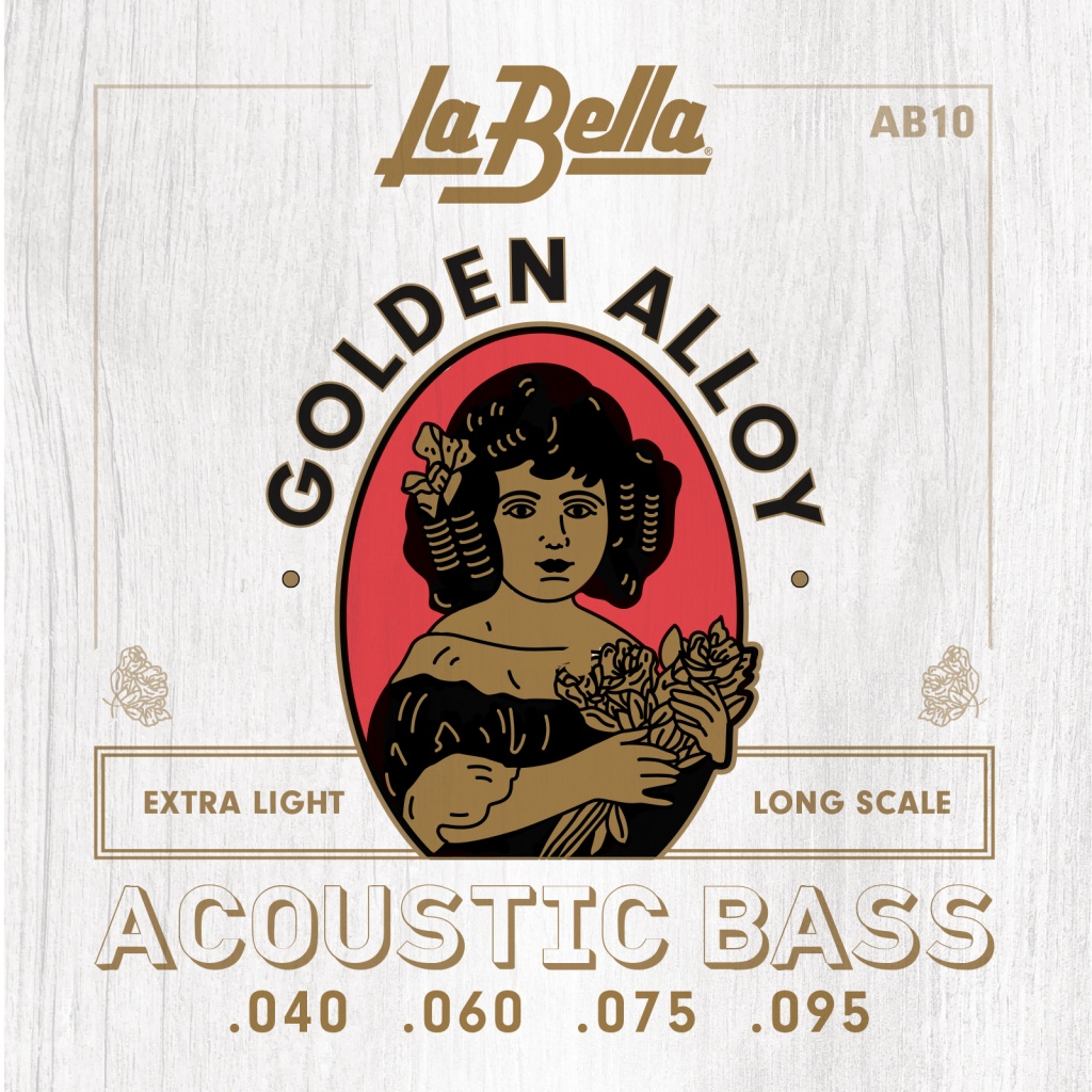 AB-10 Golden Alloy Комплект струн для акустической бас-гитары, бронза, Extra Light, 40-95, La Bella