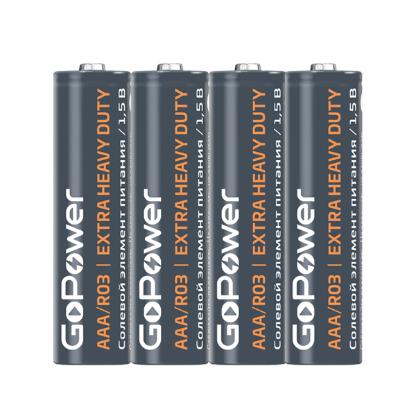 00-00015593 Элемент питания R03 AAA Shrink 4 Heavy Duty солевой 1.5V, 4шт, GoPower