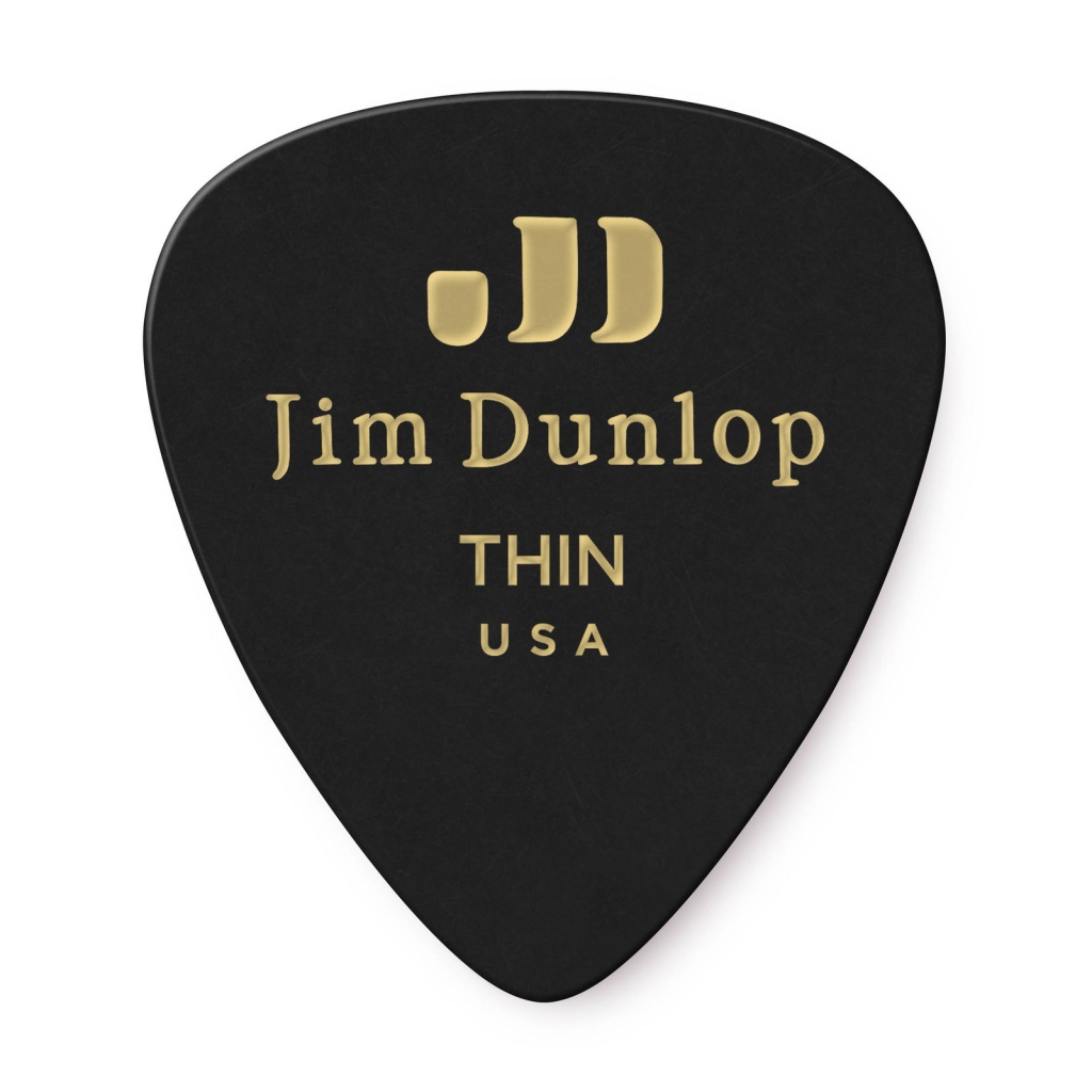 483P03TH Genuine Celluloid Медиаторы, 12шт, тонкие, черные, Dunlop